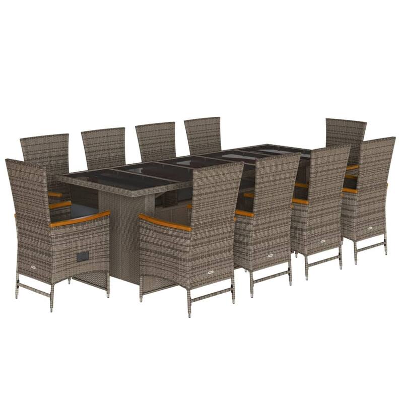 vidaXL Patio Dining Set with Cushions Garden Outdoor Furniture Gray Poly Rattan - 22.8" x 24.4" x 42.5"