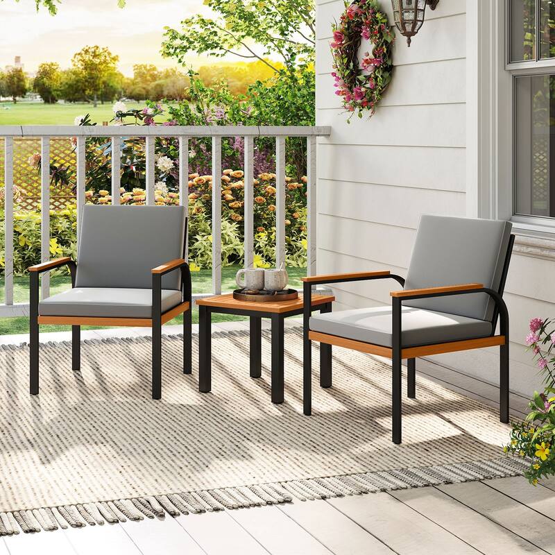 3-Piece Acacia Wood Patio Bistro Conversation Set with Table and Chairs for Garden or Balcony - Table: 18" x 18" x 16.5"