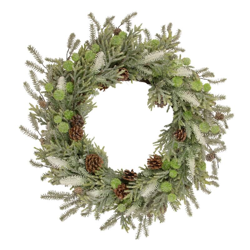 Frosted Pine and Pinecone Christmas Wreath, 30-Inch, Unlit