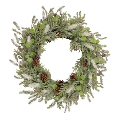 Frosted Pine and Pinecone Christmas Wreath 30-Inch Unlit - 30"