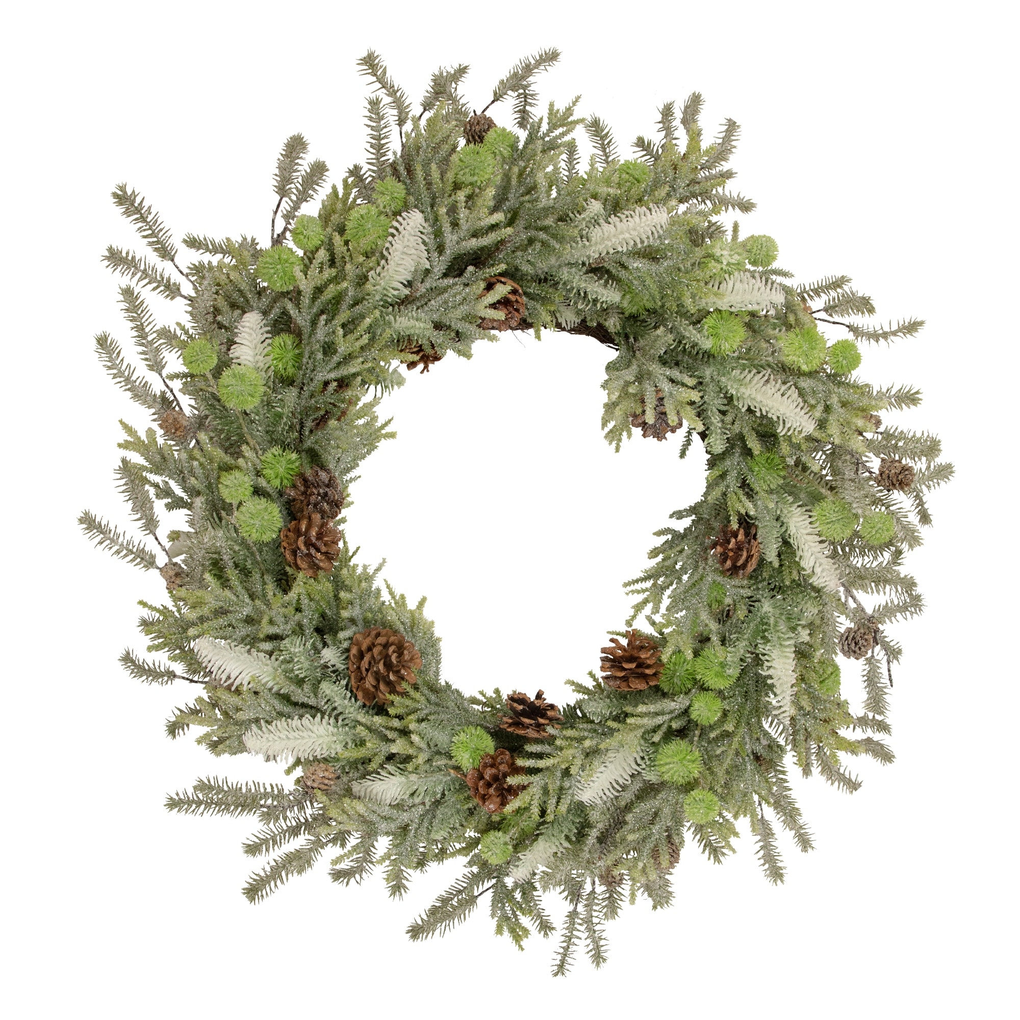 Frosted Pine and Pinecone Christmas Wreath 30-Inch Unlit - 30"