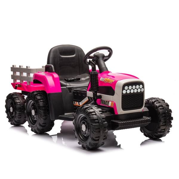 slide 2 of 9, 24V Electric Tractor with Trailer for Kids, Remote Control, MP3, Bluetooth 5-7 Years - Assembly Required - Pink