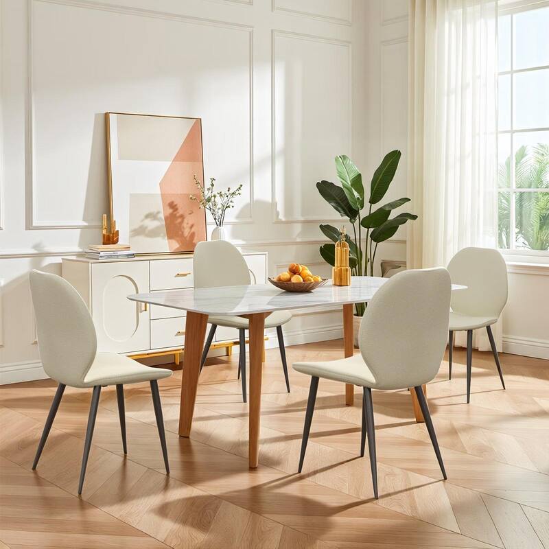 White Leather Dining Chair Side Chair Vanity Chair Reception Chair Accent Chair with Metal Legs - White PU