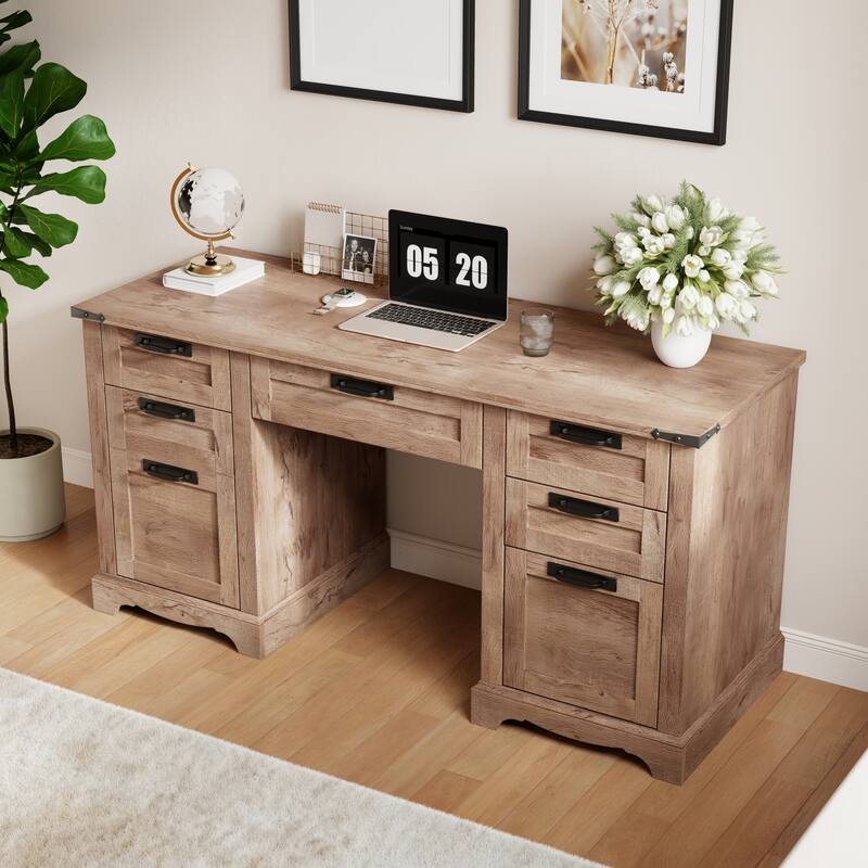 Farmhouse Executive Desks, Wood Computer Writing Desk for home office