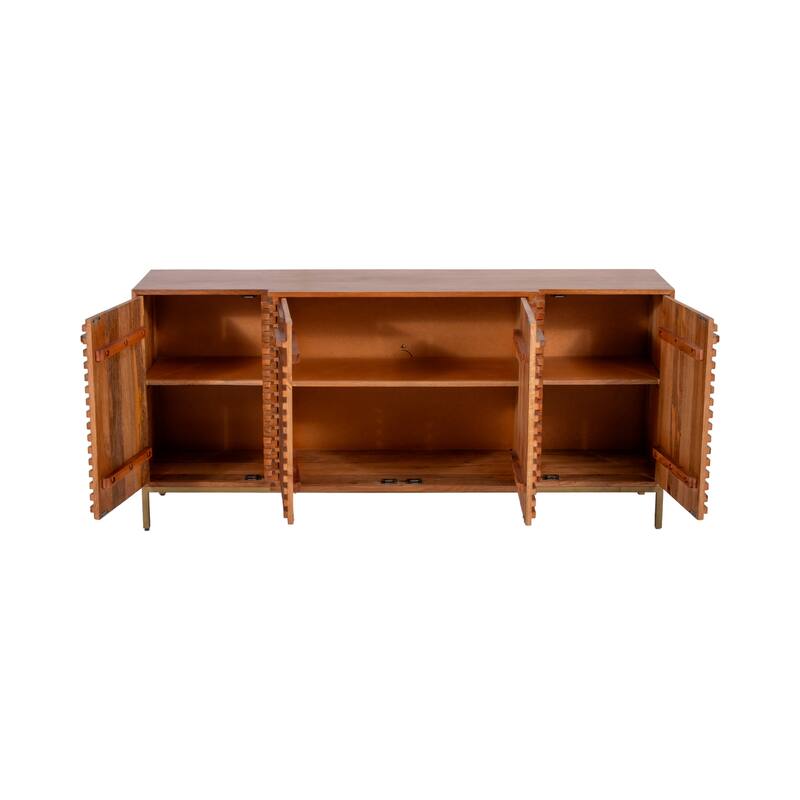 Sagebrook Home Modern Neutral Midcentury Slat 2 Door Cabinet, Mango Brown, Rectangle