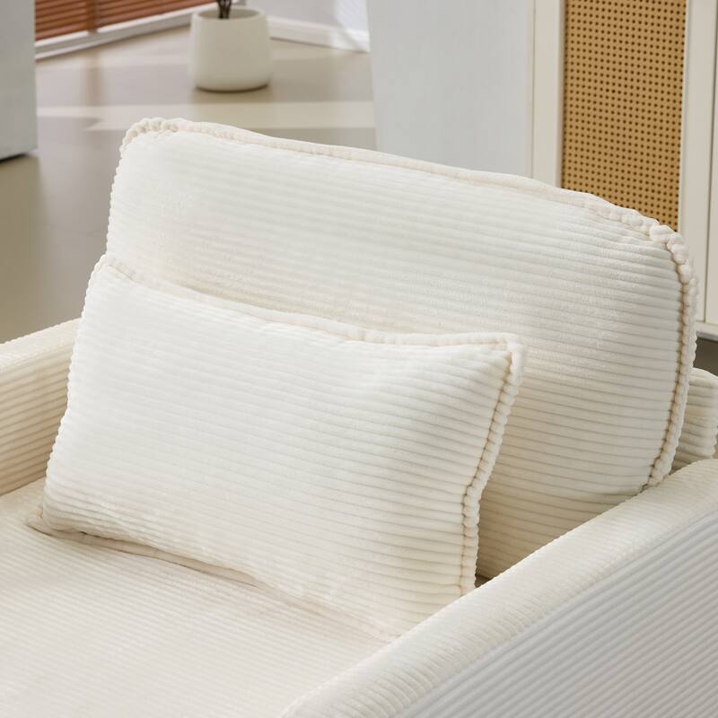 Plush Single Sofa Armchair & Ottoman Set of 2, Corduroy Chaise Lounge with Pillows - Compact Size for Living Room, Bedroom