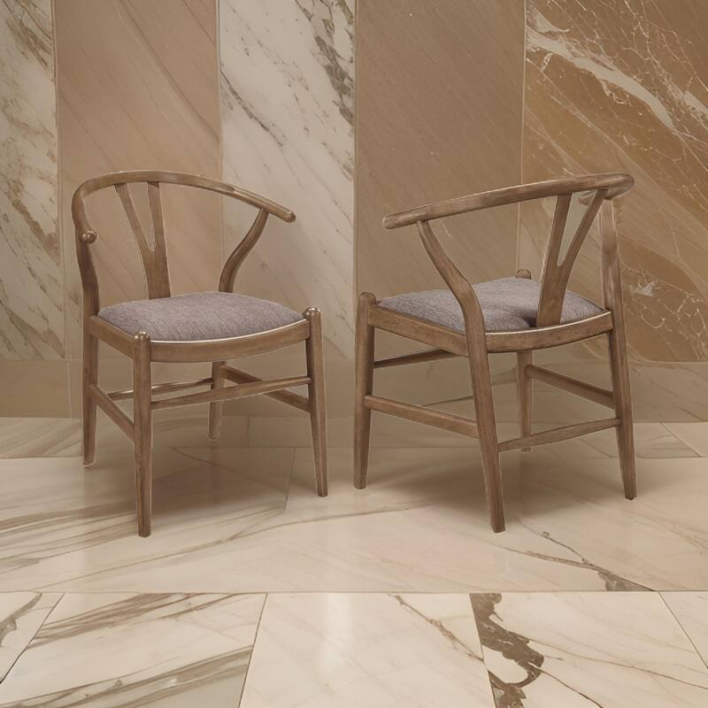 Ellie Dining Chair Set of 2, Y Shape Back, Fabric Seats, Walnut Brown