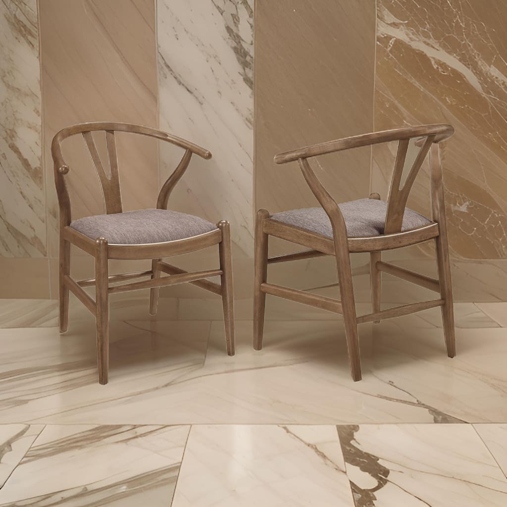 Ellie Dining Chair Set of 2, Y Shape Back, Fabric Seats, Walnut Brown
