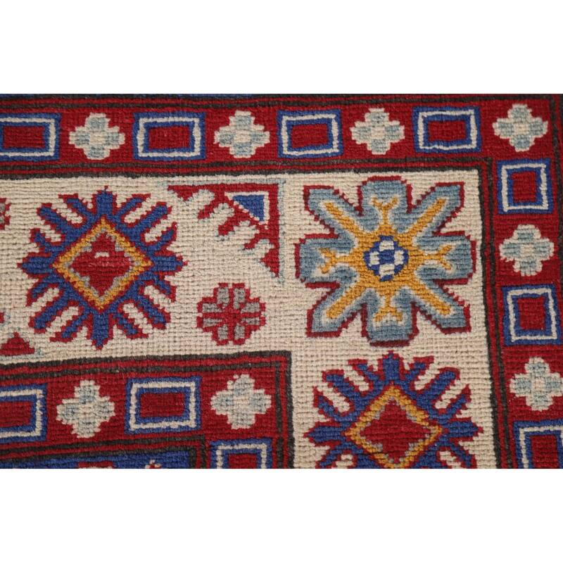 Hand Knotted Oriental 100% Wool Carpet Traditional Geometric Navy Blue & Blues Kazak Area Rug - 9' 8'' X 6' 7''