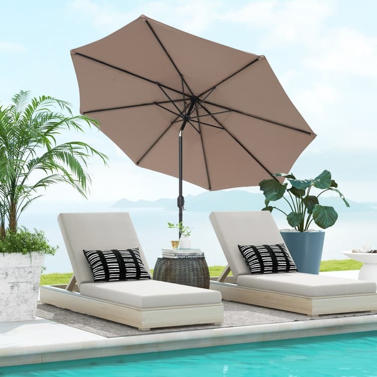 10FT Patio Umbrella 6 Ribs Market Steel Tilt with Crank Outdoor Garden without Weight Base