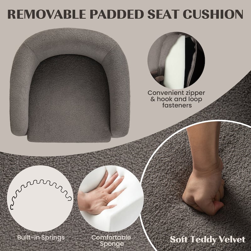Gymax Modern Barrel Chair with Footrest Soft Teddy Velvet Anti-slip