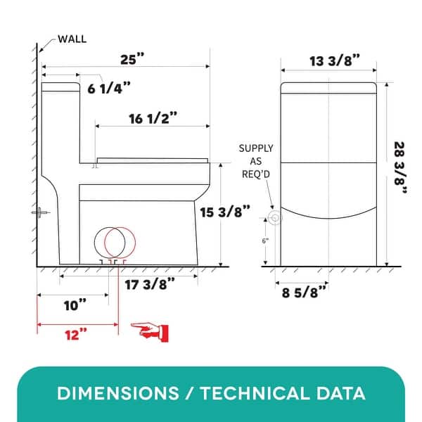 Fine Fixtures Dual-flush 1-piece Toilet 10-in. Rough-in w/ Seat