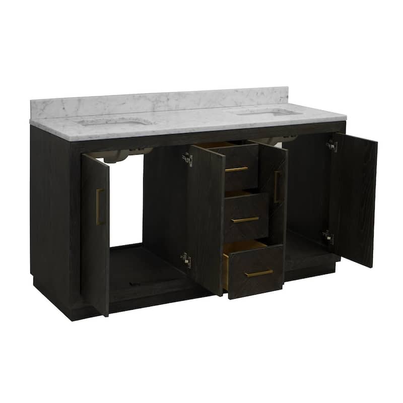 KitchenBathCollection Peyton 72" Double Bathroom Vanity with Carrara Marble Top