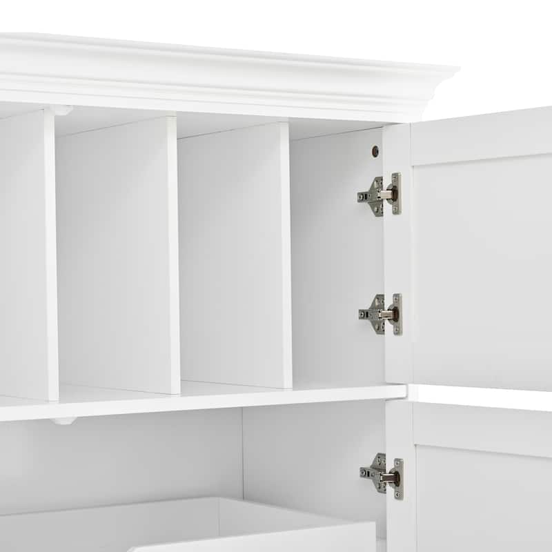 Farmhouse Kitchen Pantry, 40"W - 4-Door Freestanding Cabinet with Pull-Out Trays, Drawers & Pan Storag