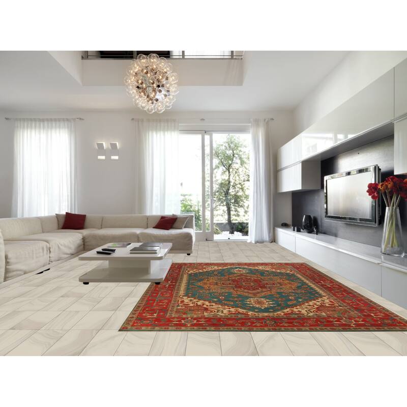 Green Medallion Oushak Indian Large Rug Hand-Knotted Wool Carpet - 9'7"x 13'9"