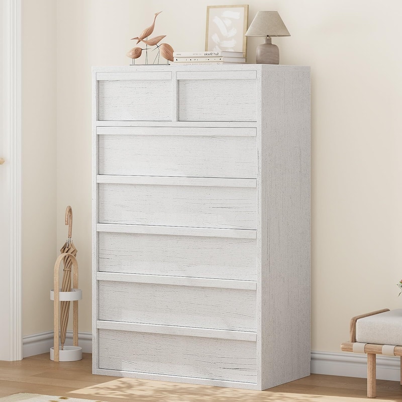 5/7 Drawer Dresser for Bedroom, Modern 5 Chest of Drawers Tall with Large Drawers Storage, Wooden Dresser Organizer - White - 7-drawer
