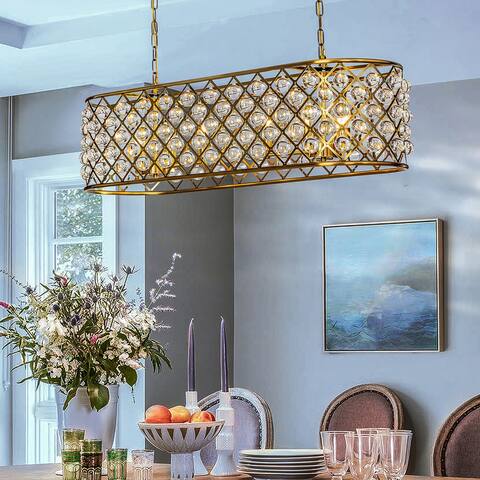 8-Light Mid Century Modern Gold Crystal Chandelier for Dining Room