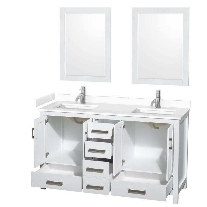 Sheffield Double Bathroom Vanity Set, Cultured Top, 24-Inch Mirrors