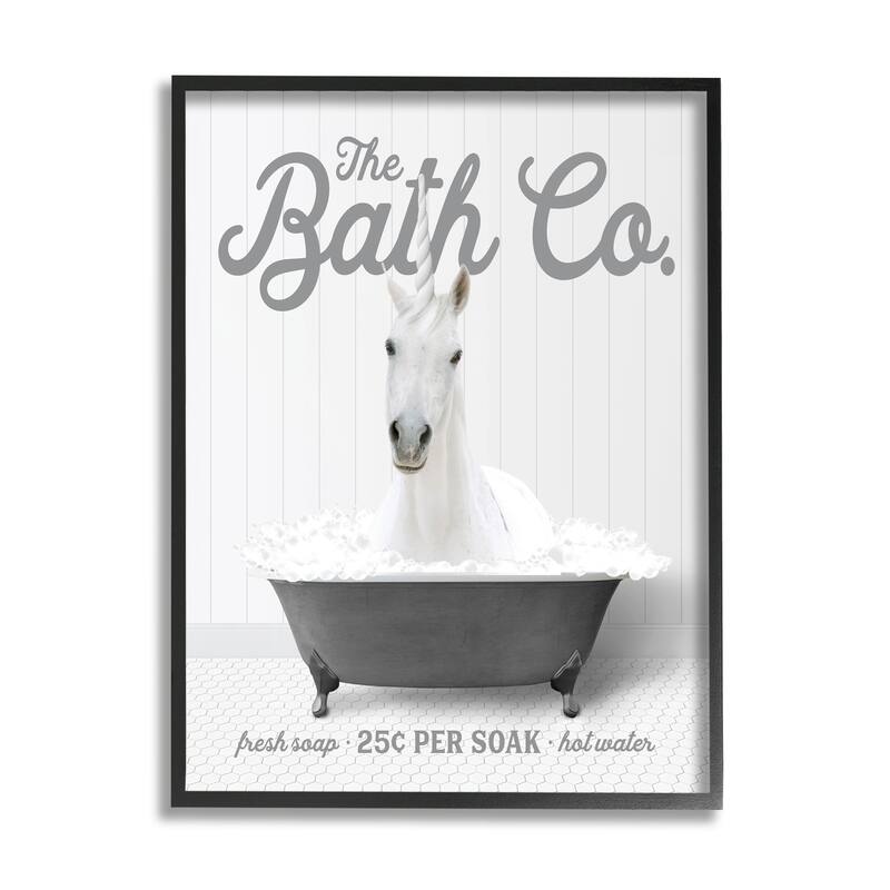 Stupell Unicorn in Bubble Bath Framed Giclee Art Design by Lettered and Lined - 24 x 30 - Black