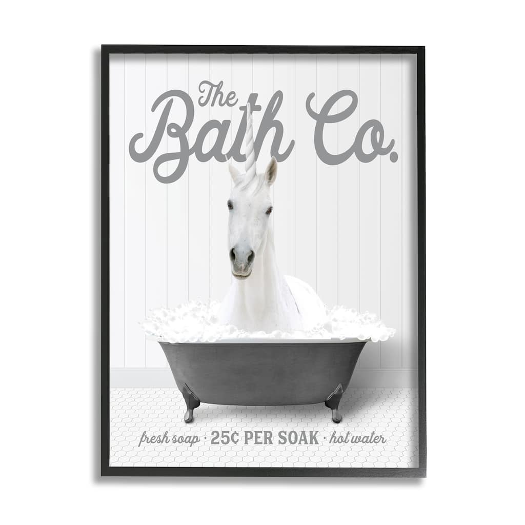 Stupell Unicorn in Bubble Bath Framed Giclee Art Design by Lettered and Lined