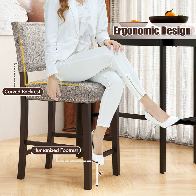 Gymax 4PCS Upholstered Bar Stools 26 Inch Counter Height Chairs w/
