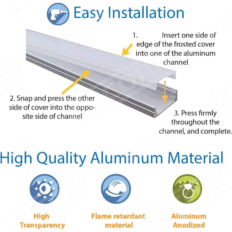 Dyconn LED Aluminum Channel for LED Strip for Kitchen Cabinet and Closet (10 sets) - 2M