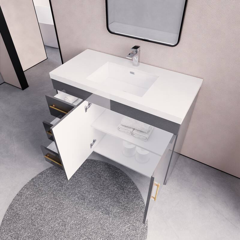 Eliza 42'' Freestanding Vanity (Left Drawers) with Single Sink