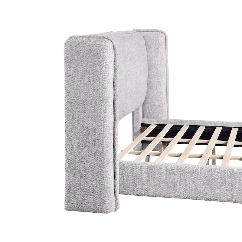 Janna Modern Boucle Fabric Queen-size Platform Bed with Wingback Headboard by Furniture of America