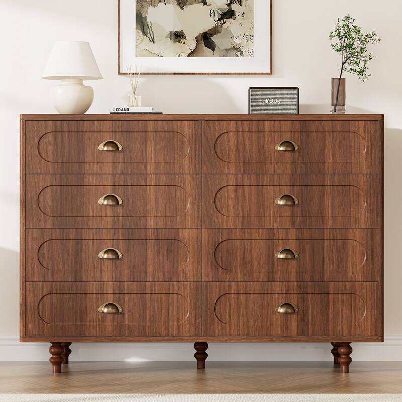 Gymojoy Fluted Dresser for Bedroom, Mid Century Modern Drawer Wood Chest Organizer, Small Storage Dresser for Living Room