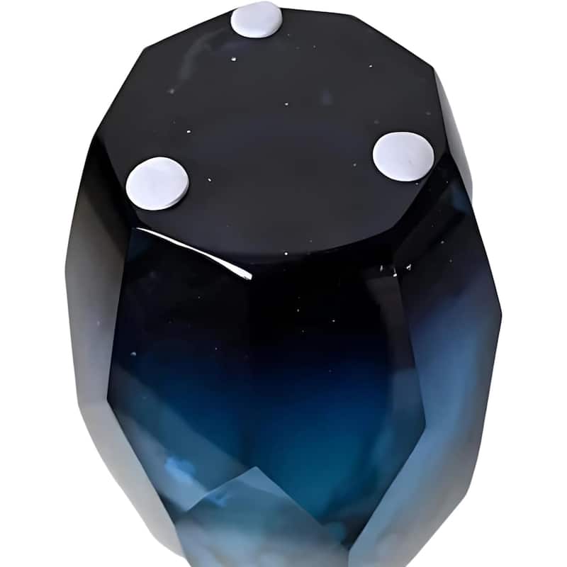 Blue Art Deco Cut Glass Vase with Faceted Base Modern Decor Accent