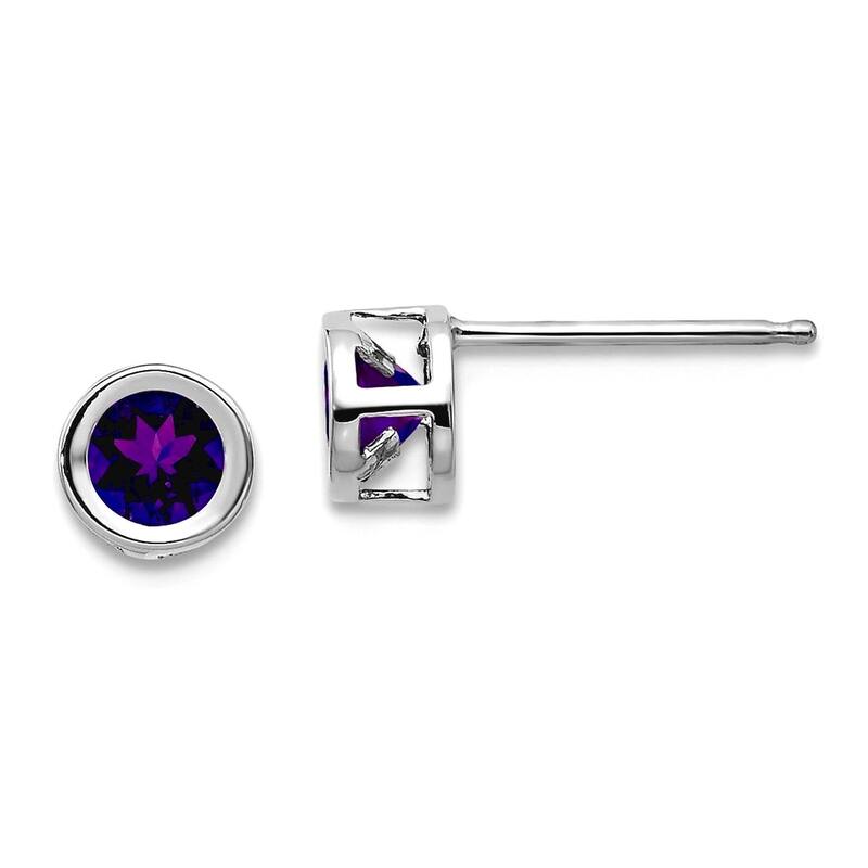 Curata 14k White Gold 4mm Bezel Gemstone Birthstone Stud Earrings