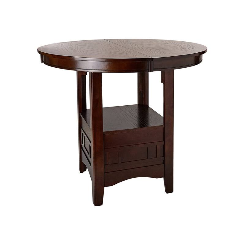 Round Dining Table with 18" Leaf in Brown - Brown