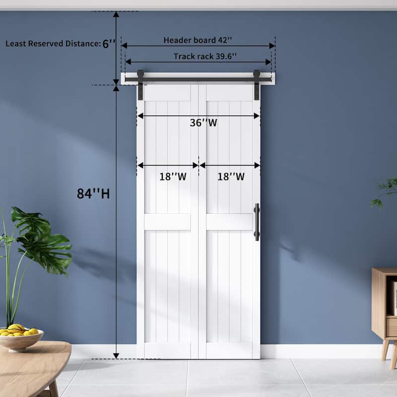 Sanding 24in./28in./30in./36in./44in./48in.x 84in. MDF Bi-Fold Barn Door with Hardware Kit ,Covered with Water-Proof PVC Surface