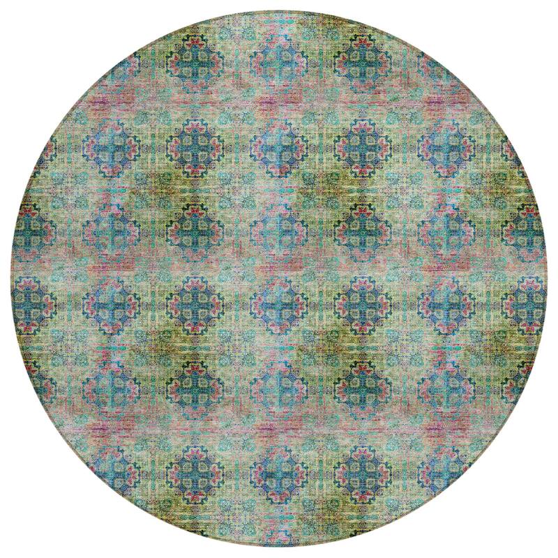 Machine Washable Indoor/ Outdoor Vintage Medallions Chantille Rug