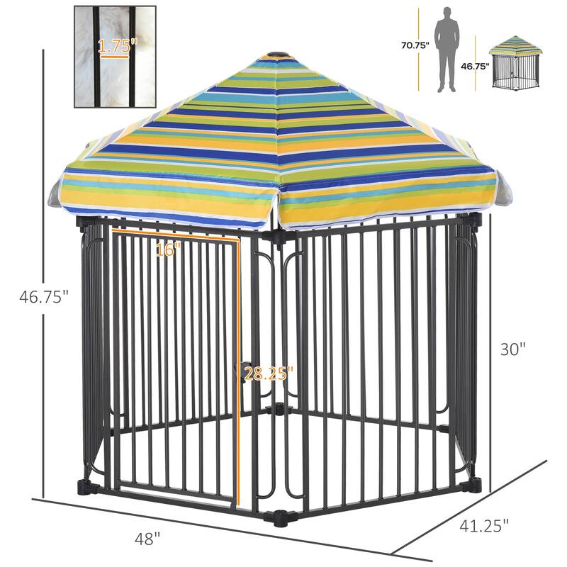 Outdoor Dog Playpen Pet Cage Kennel Puppy Exercise Fence Barrier with Weather-Resistant Polyester Roof Dog House