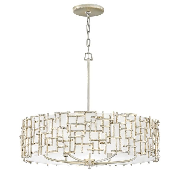 slide 2 of 2, Fredrick Ramond Farrah 6 Light 28" Wide Drum Chandelier with a Linen Silver Leaf