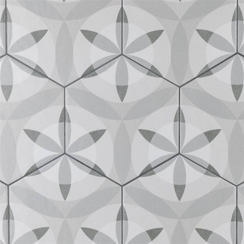 Merola Tile Hexatile Matte Nature Black & White 7" x 8" Porcelain Floor and Wall Tile
