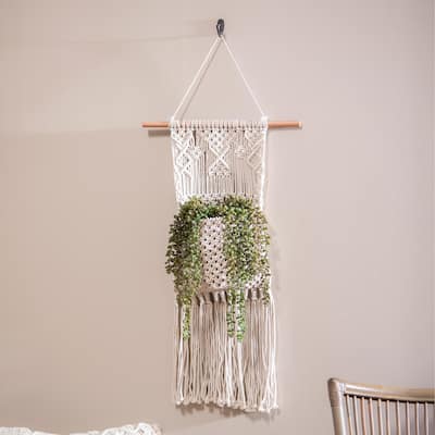 26" Macrame Wall Pocket Plant Cover, Natural