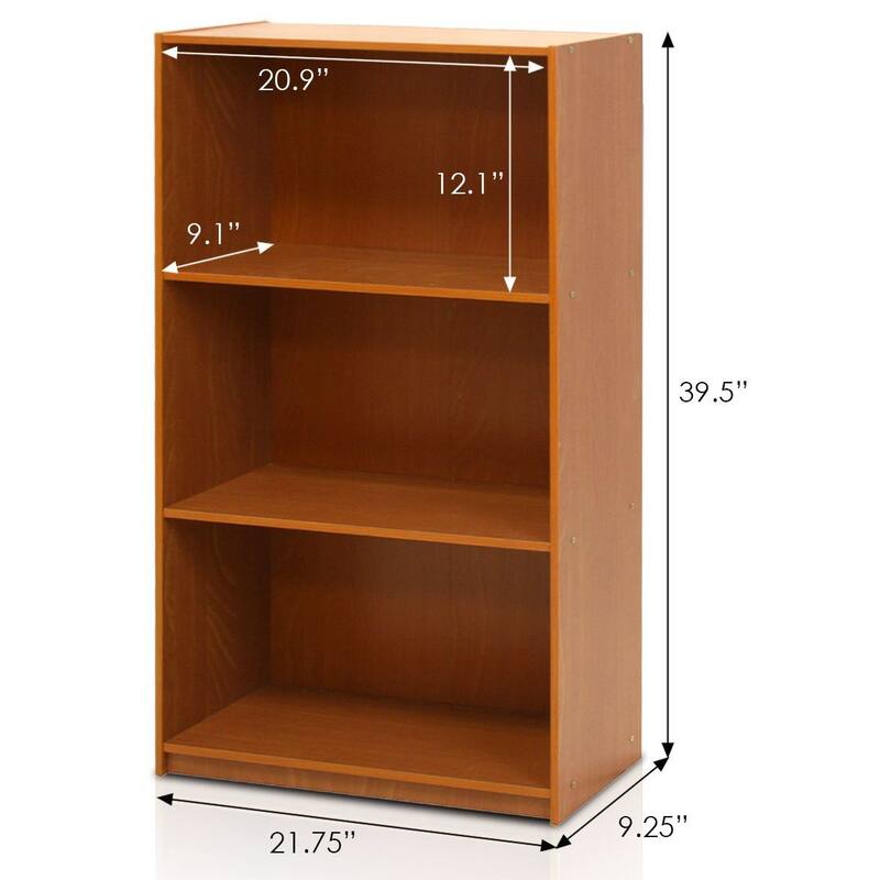 Modern 3-Shelf Bookcase in Light Cherry Wood Finish - 21.8 x 9.2 x 39.5 inches