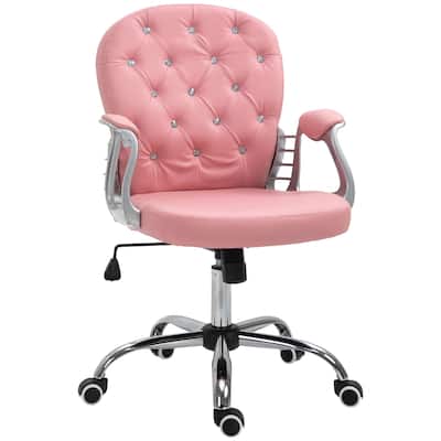 Button Tufted Desk Chair Home Office Chair with Adjustable Height and Swivel Wheels