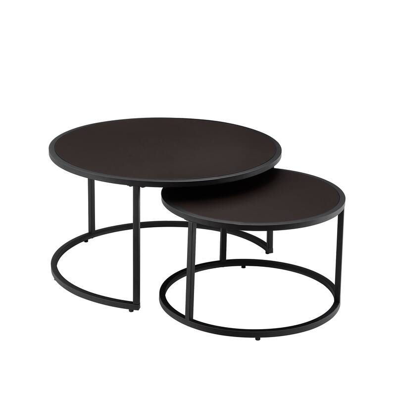 Dark Brown Nesting Table Round Coffee Table with Metal Base, Modern End Table Side Table Center Table