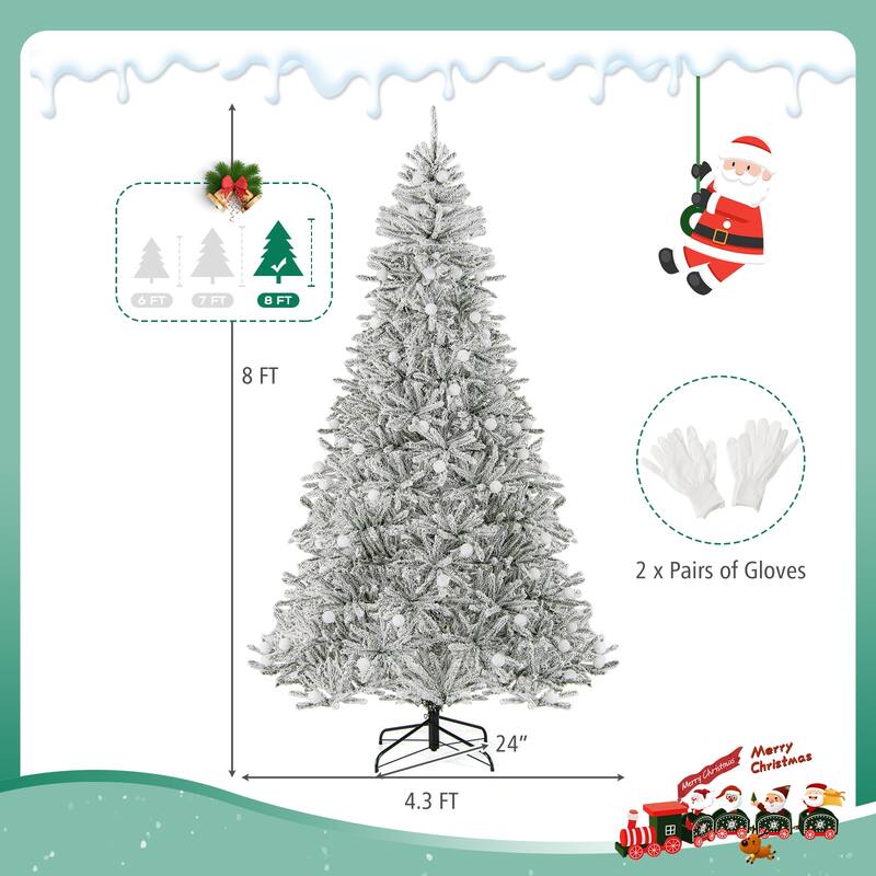 Costway 6/7/8 FT Snow-flocked Artificial Christmas Tree with 51/65/81 - Green & White - See Details