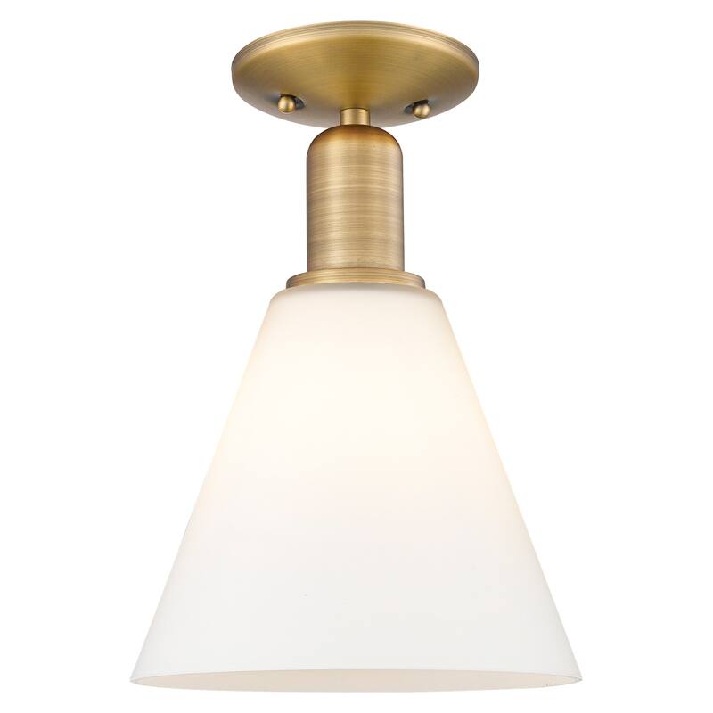 Innovations Lighting 716-1C-12-8 Berkshire Glass Semi-Flush Berkshire - Brushed Brass / Matte White