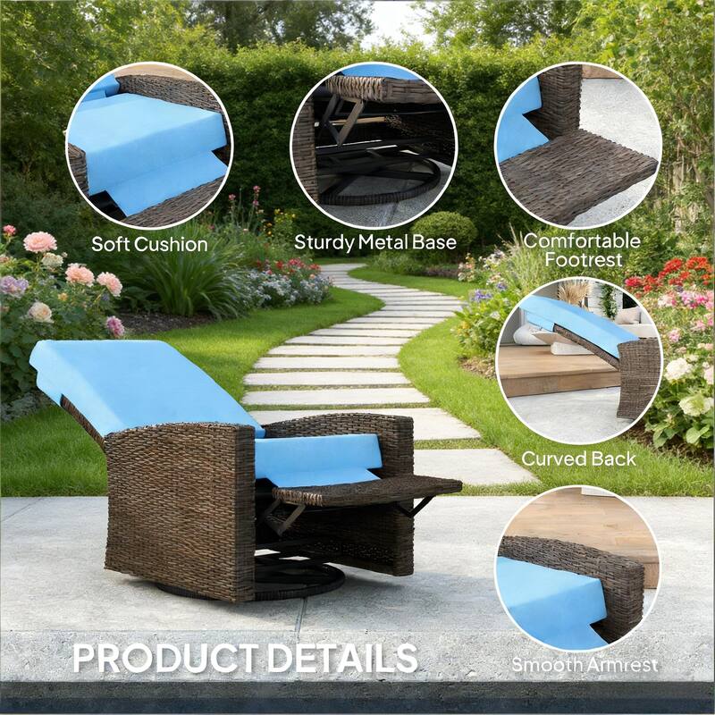 GDFStudio Outdoor Swivel Rattan Recliner with Cushions