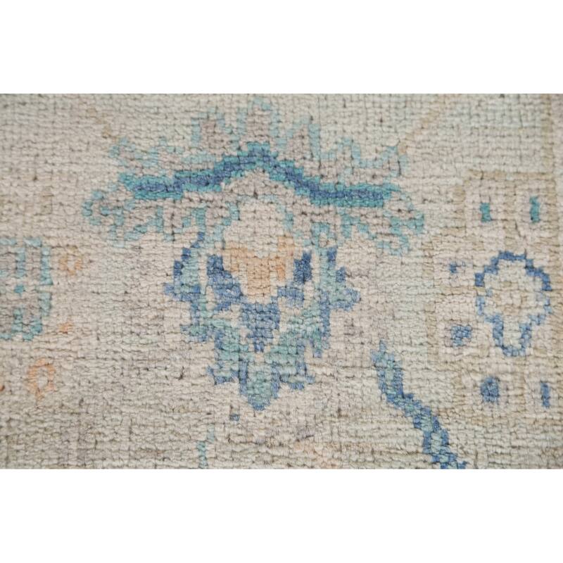 Hand Knotted Oriental 100% Wool Carpet Transitional Geometric Green Oushak Area Rug - 2' 11'' X 1' 11''