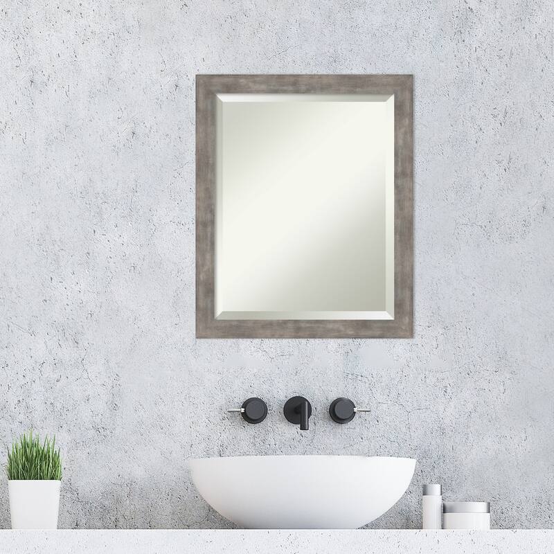 Beveled Wood Bathroom Wall Mirror - Marred Pewter Frame