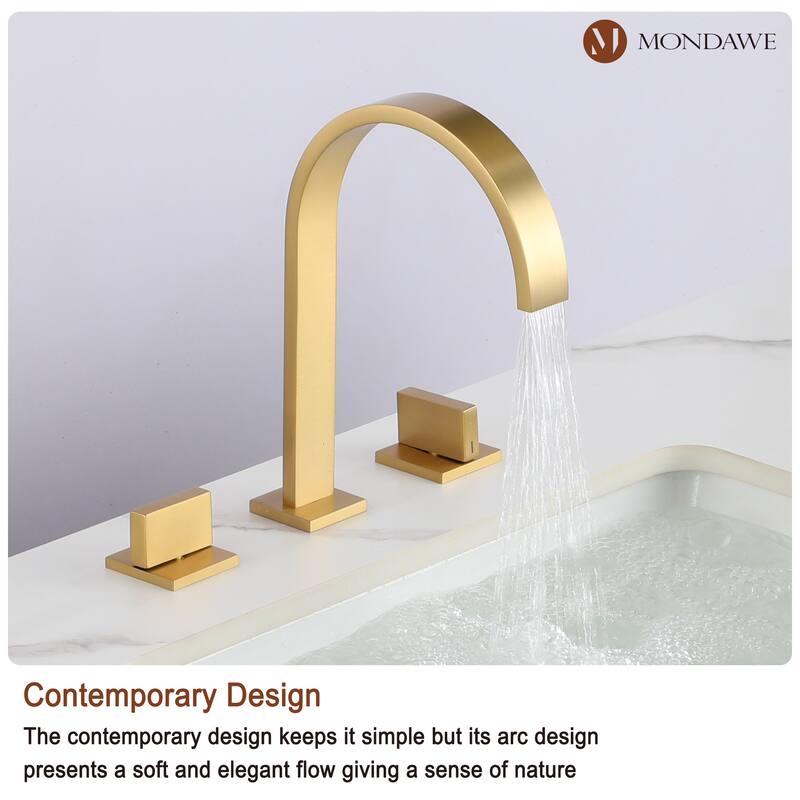 Mondawe Deck Mounted 8 Inch Widespread Double-Handle Bathroom Faucet in Matte Black for Bathroom, Vanity, Laundry