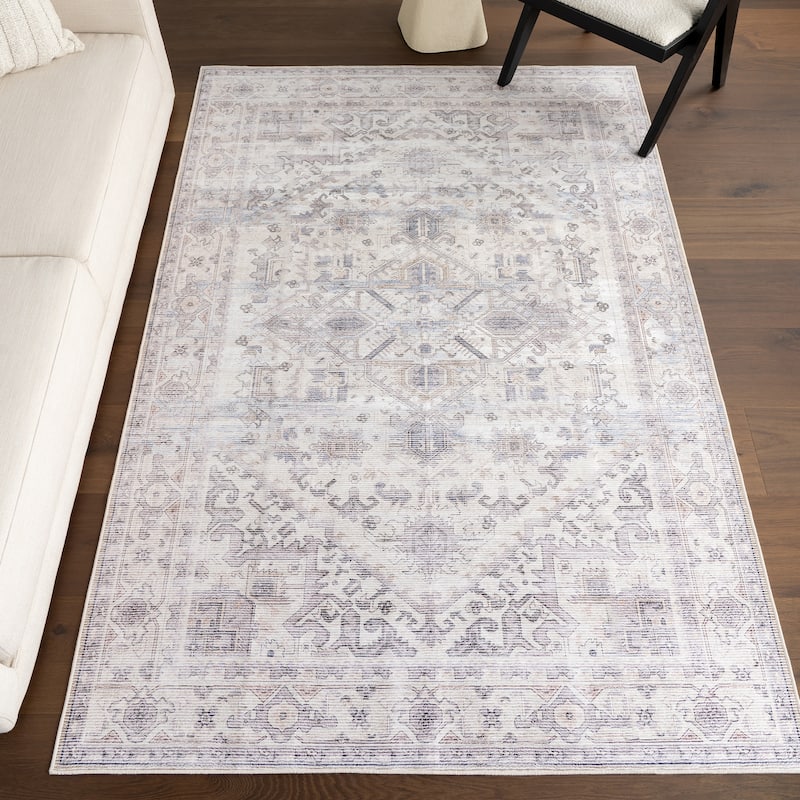 Nuloom Kaleen Medallion SplashGuard Machine Washable Area Rug - 9' x 12' - Grey - Rectangle