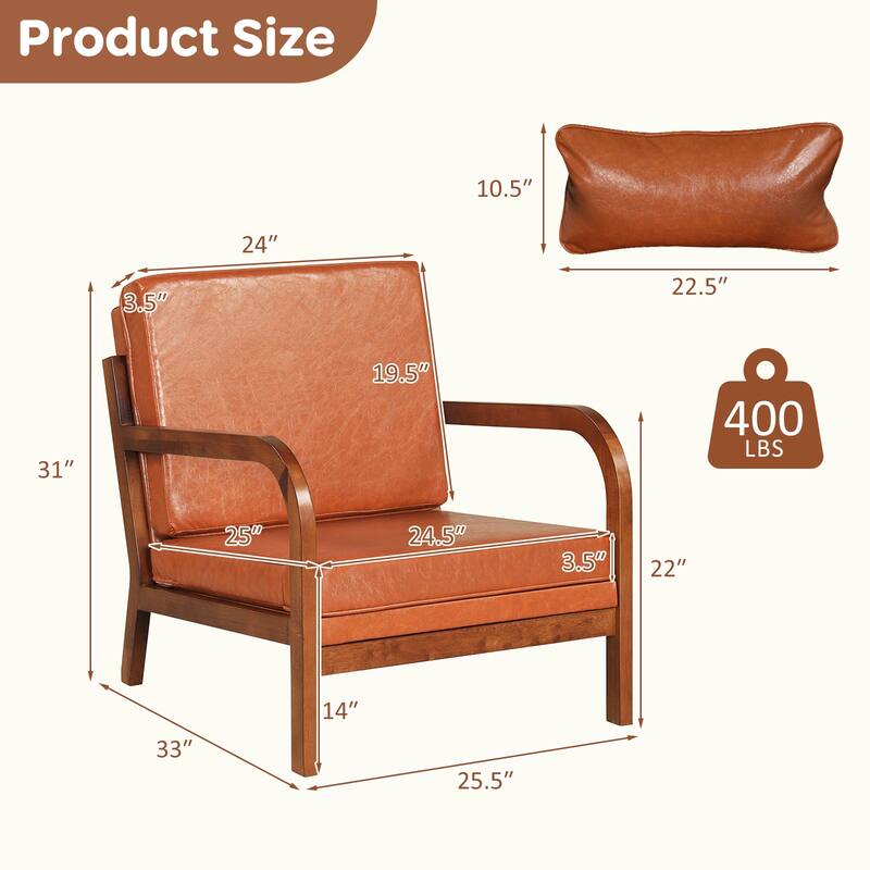 Gymax 2PCS Linen Fabric Upholstered Armchair w/ Lumbar Pillow