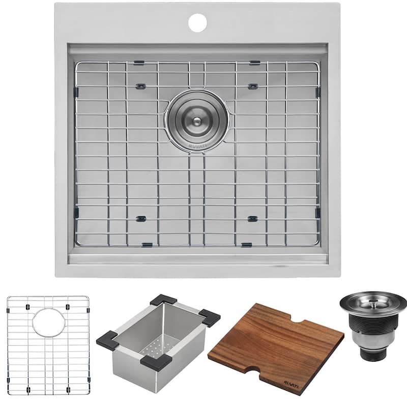 Ruvati 21 x 20 inch RV Workstation Drop-in Topmount Bar Prep Kitchen Sink 16 Gauge Stainless Steel - - 21" X 20" - 21" X 20"